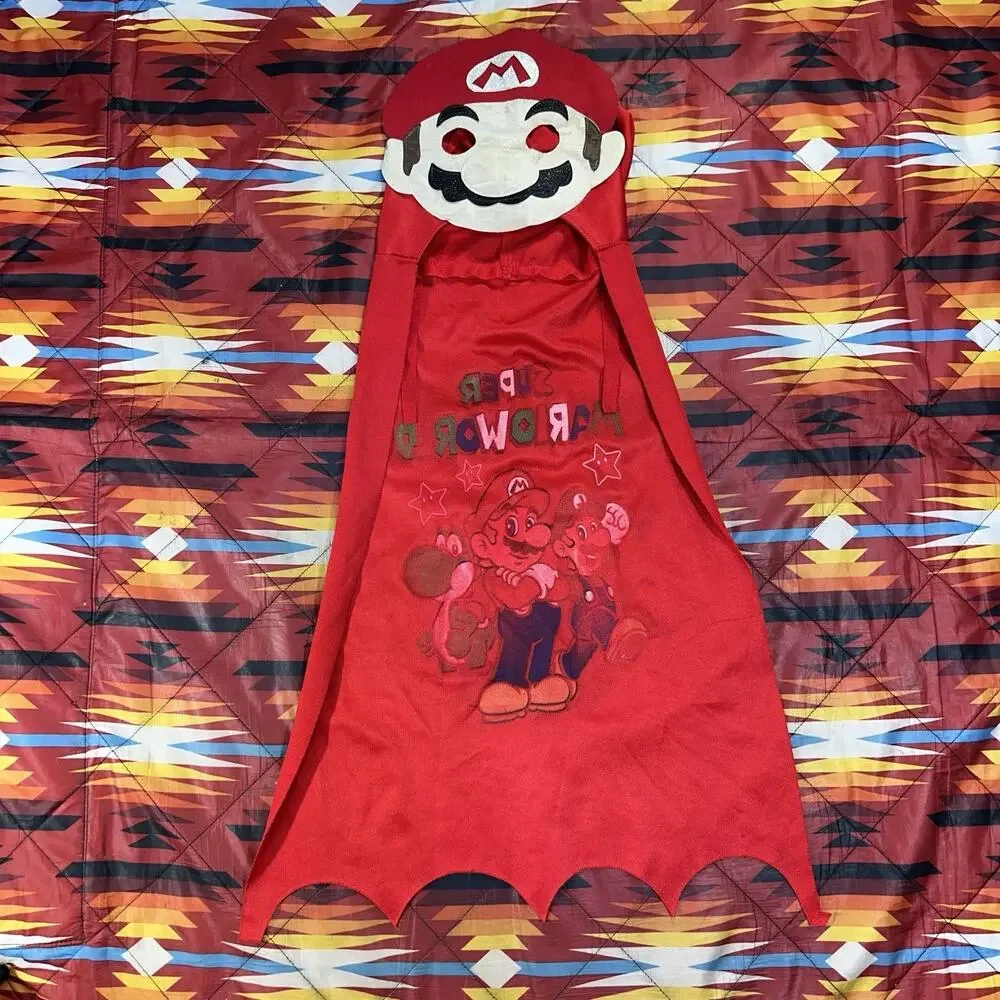 Vintage Mario Kids Mask Cape Facehood & Eyes Super Mario World Luigi Yoshi